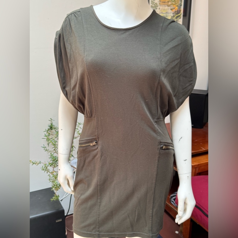 Olive Green Dress with Zipper Pockets
